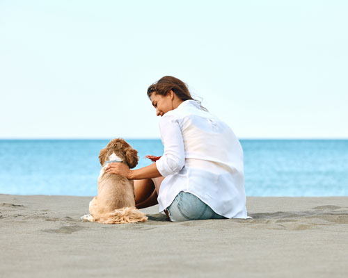 Woman with dog on beach